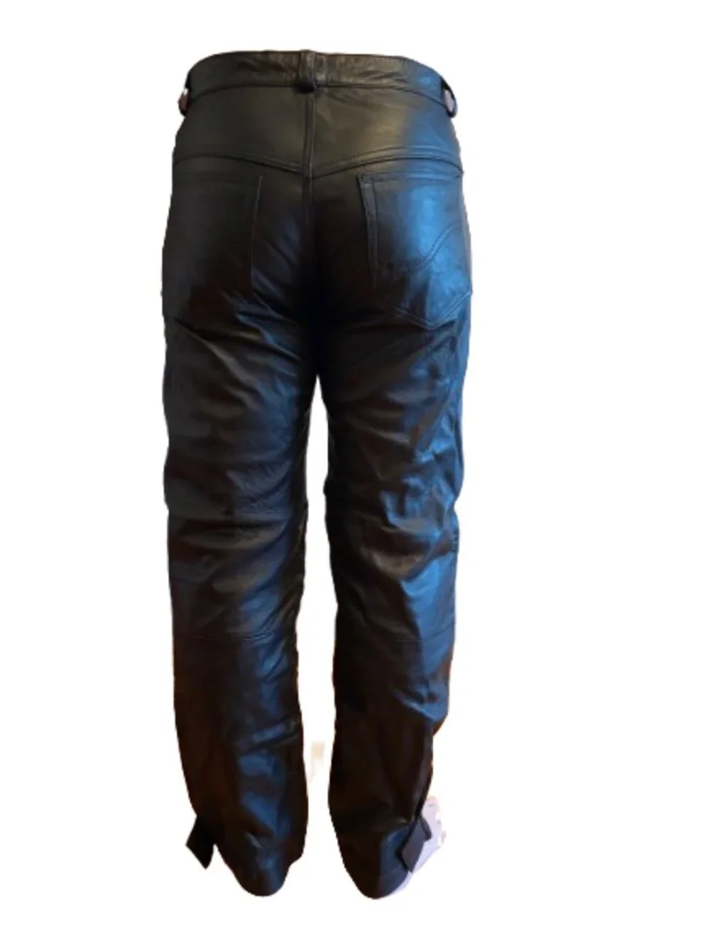 Vintage Black Leather Biker Pants Mens Size XS/S Motorcycle Quilted Knees Adjust - Picture 3 of 9